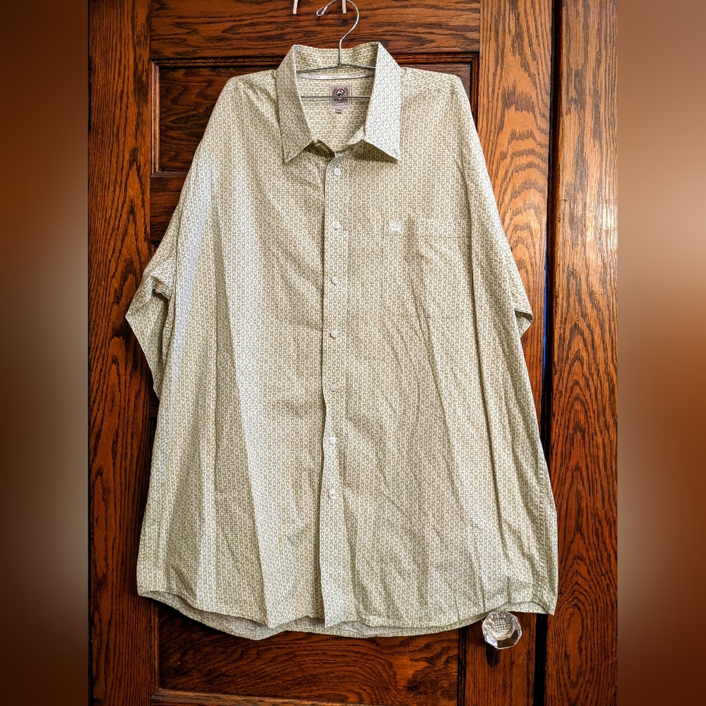 Cinch Long Sleeve Button Down Green & white, XXL